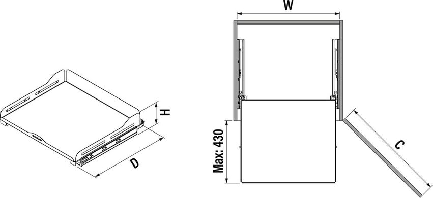 Ящик-полиця повного висуву наТандем направляючих в корпус 60см, білий, S-2336-US-W